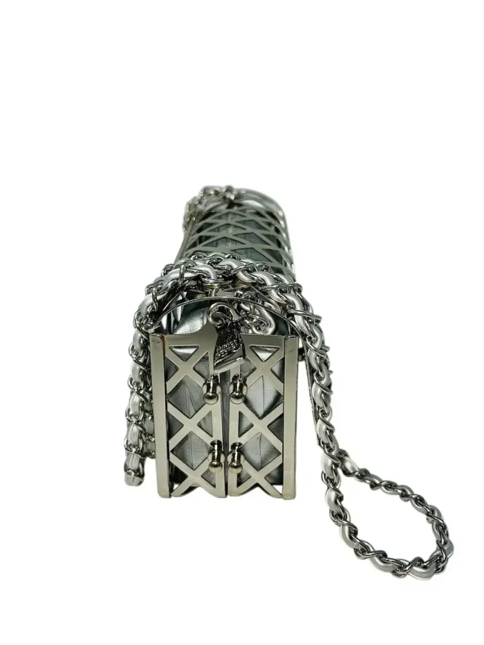 Silver-tone Metal Mini Cage Flap bag - Image 3
