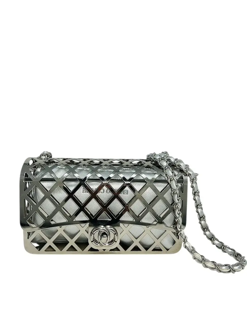 42ed8725-63ca-4f6a-a082-d42c52b5ce5e.webp Silver-tone Metal Mini Cage Flap bag - Image 1