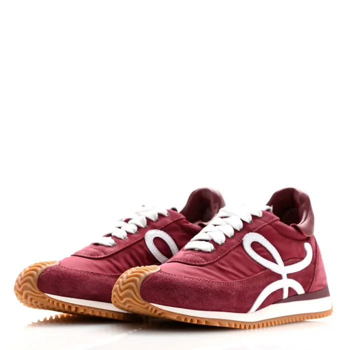 Nylon Suede Flow Runners Sneakers  Burgundy White - Image 3