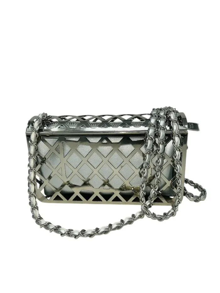 Silver-tone Metal Mini Cage Flap bag - Image 2
