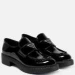 Patent leather upper with leather lining and rubber sole
