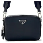 Prada Shoulder Bag Triangle Brick Saffiano Leather Black