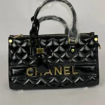 Women’s Quilted Patent Leather Top Handle Handbag