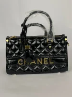 Women’s Quilted Patent Leather Top Handle Handbag