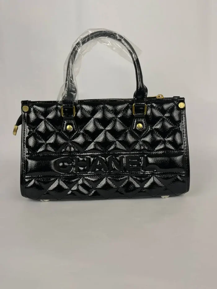 Women’s Quilted Patent Leather Top Handle Handbag - Image 2