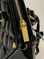 Women’s Quilted Patent Leather Top Handle Handbag - Image 8