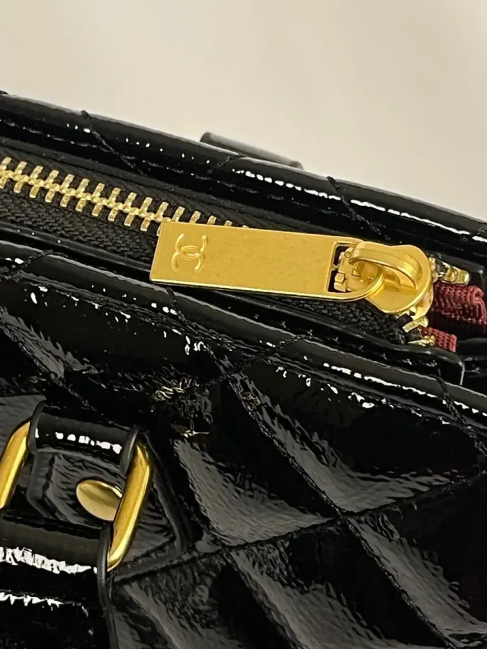 Women’s Quilted Patent Leather Top Handle Handbag - Image 9