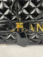 Women’s Quilted Patent Leather Top Handle Handbag - Image 6