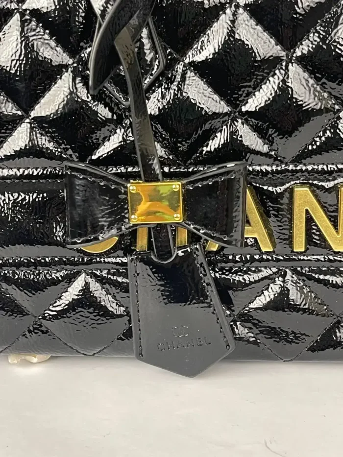 Women’s Quilted Patent Leather Top Handle Handbag - Image 6